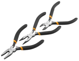 Tolsen 3Pc Pliers Set 4.5″ 4.5″, Drop Forged Special Tool Steel, Nickel Plated, Dipped Handle