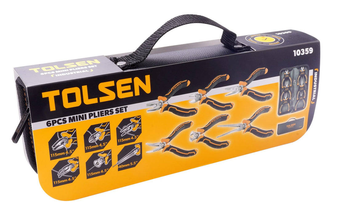 Tolsen 6Pc 4.5 " Mini Pliers Set With a Two-component Ergonomic Grip Handle & Zip Pouch