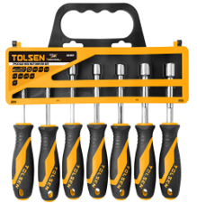 Tolsen 7Pcs SAE Hex Nut Screwdriver Set 7Pcs Nut Screwdriver, SAE Sizes: 3/16″, 1/4″, 5/16″, 11/32″, 3/8″, 7/16″, 1/2″, Blade Length: 3-1/4″, Cr-V Blade, Two-Component Comfortable Grip