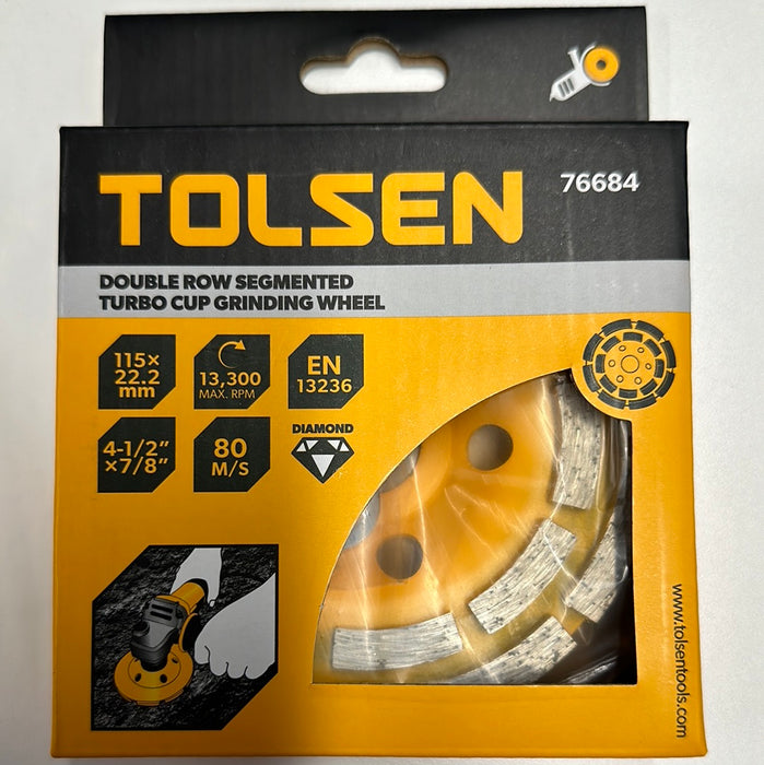 Tolsen 4-1/2″ Double Row Segmented Turbo Cup Grinding Wheel
