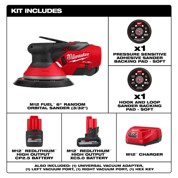 Milwaukee 2584-22CX M12 FUEL 6" Random Orbital Sander Kit (3/32")