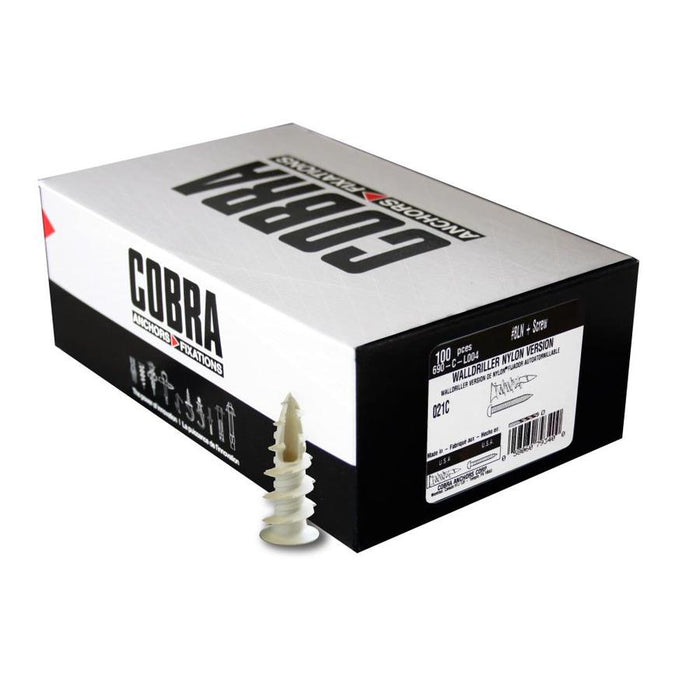 Cobra Anchors # 6 0.4 in x 1 in. Walldriller Nylon Phillips-Slotted Plaster/Drywall Anchor without Screw (100-Pack)
