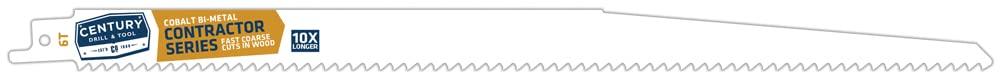 Century Drill & Tool 07006 9" Contractor Series Bi-Metal Reciprocating Saw Blade, 6T, 5 Pack