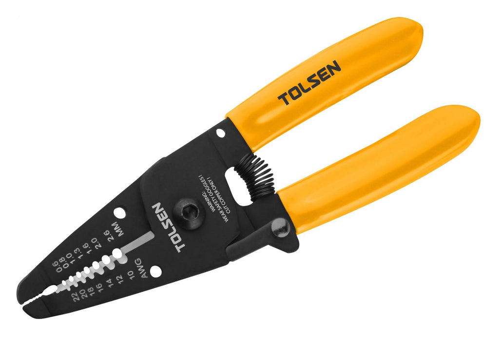 Tolsen 6″ Wire Stripping Plier (Industrial) 7-in-1 Stripping Function, 22-10 AWG with Grip & Cutter