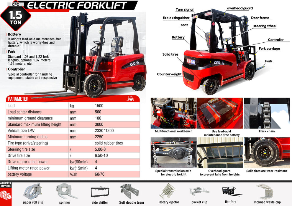 1.5 Ton  Electric Forklift 65-80 day lead time