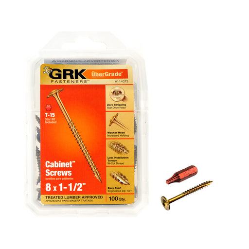 GRK Fasteners UberGrade No. 8 X 1-1/2 in. L Star Self-Tapping Cabinet Screws 100 pk