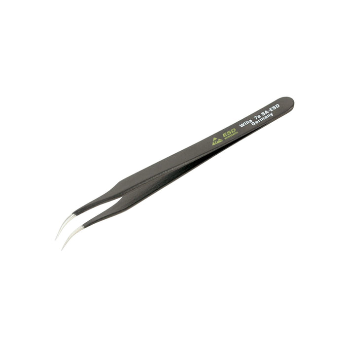 Wiha 44510 Stainless Steel Curved, Extra Fine Professional ESD Precision Tech Tweezer with Static Dissipative Grip and Hypo Allergenic, 110V