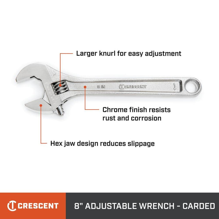 Crescent 8" Adjustable Wrench - Carded - AC28VS, Chrome