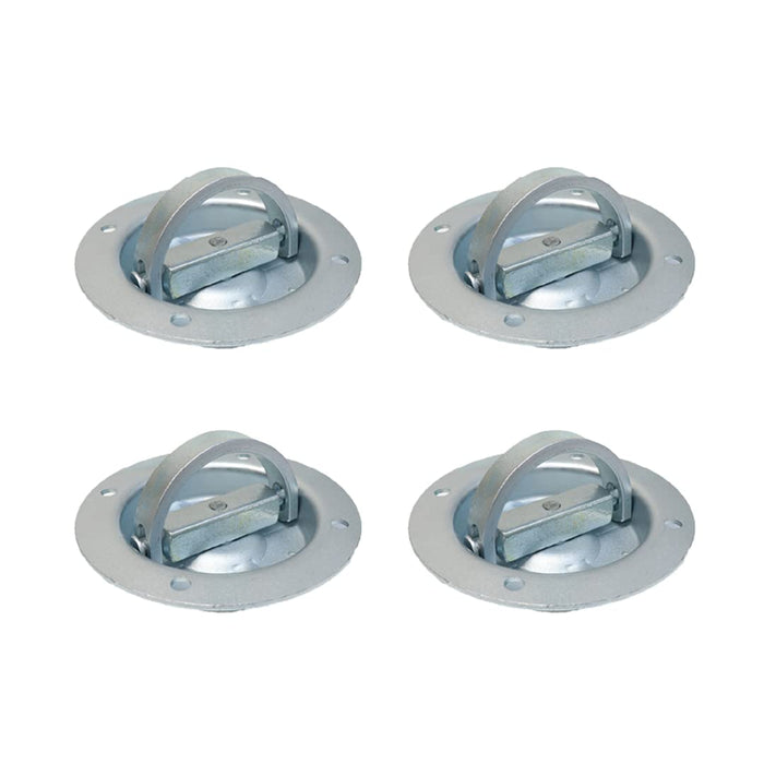 Boxer 4 Pack Extra Large Rotating Recessed-Pan Fitting with D-Ring, Swivels 360 Degrees - D-Ring Tie Down Anchor Point - Heavy Duty 6,000 LBS Zinc Plated