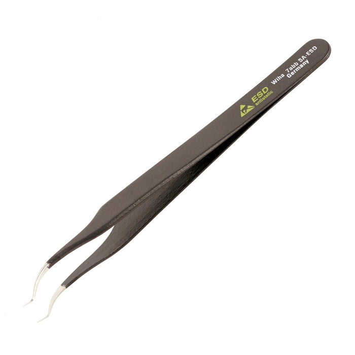 Wiha 44525 3mm Long Straight Tip Professional Quality ESD Tweezers, Curved Extra Fine