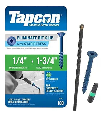 Tapcon 1/4-inch x 1-3/4-inch Climaseal Blue T25 Head Concrete Screw Anchors With Drill Bit - 100 pcs