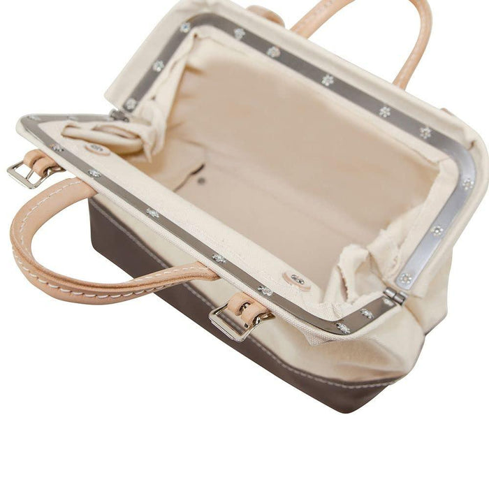Klein Tools 5102-14 Heavy Duty Natural Canvas Tool Bag, Tool Tote, Multi-Purpose Bag with Wide Hinged Opening and Leather Handles, 14-Inch