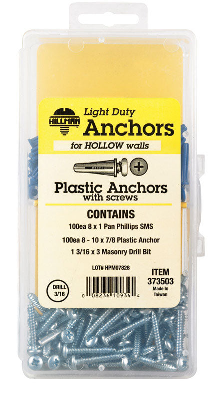 HILLMAN .164 in. D X 7/8 in. L Plastic Pan Head Conical Anchor Kit 201 pk