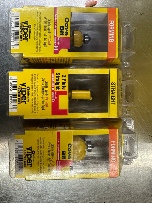 3 PC 1/4" VIPER Router Bit Bundle Sale MSRP: $50 Made in the USA