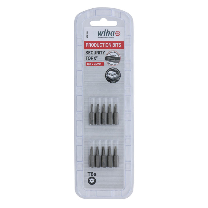 Wiha 70128 Torx Bits, Tamper Resistant, T8s x 25mm, 10 Pc Pack