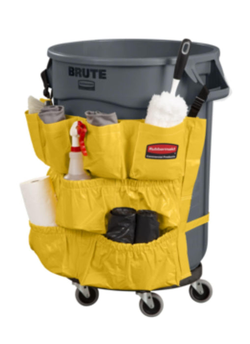 Rubbermaid Commercial Products Supply Organizing Caddy for Brute Trash Cans, Yellow, Tool Organizer Storage for Spray Bottles/Paper Towels/Gloves/Scrub Brush, 1 Count (Pack of 1)