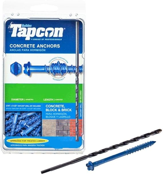 Tapcon 1/4-inch x 2-1/4-inch Climaseal Blue Slotted Hex Head Concrete Screw Anchors With Drill Bit - 100 pcs