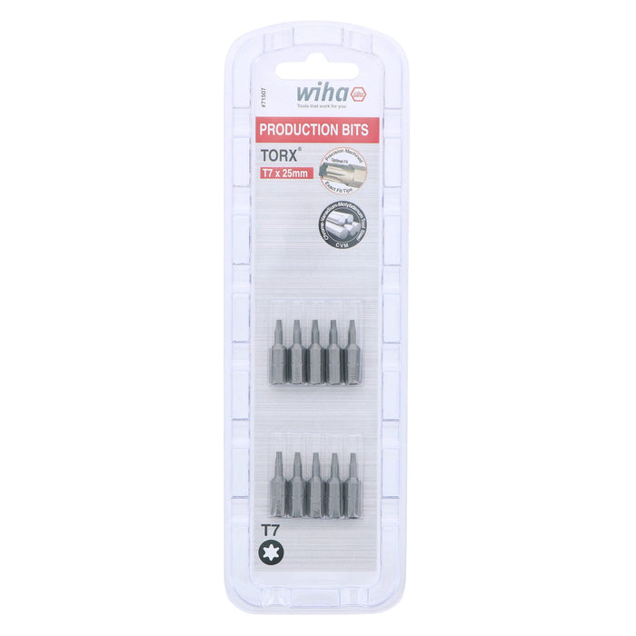 Wiha 71507 Torx Insert Bits, 1/4-Inch Hex Drive, T7 by 25 mm, 10-Pack