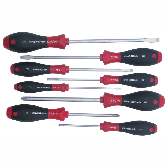 Wiha 8-Piece Slotted and Phillips Screwdriver Set with Soft Finish Handles