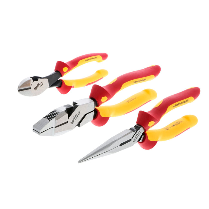 Wiha 3 Piece Insulated Industrial Grip Pliers and Cutters Set