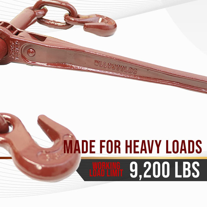 Boxer 2 Pack 3/8”– 1/2” Heavy Duty Ratchet Chain Load Binder with Forged Grab Hooks - Working Load Limit 9200lbs Chain Binder Tie Down