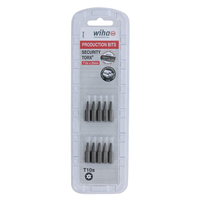 Wiha 70135 Torx Bits, Tamper Resistant, T10s x 25mm, 10 Pc Pack