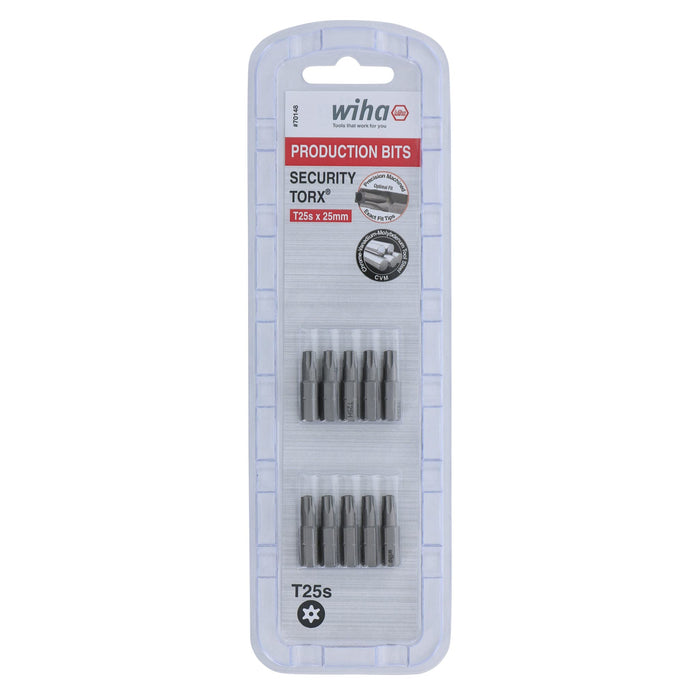 Wiha 70148 Torx Bits, Tamper Resistant, T25s x 25mm, 10 Pc Pack