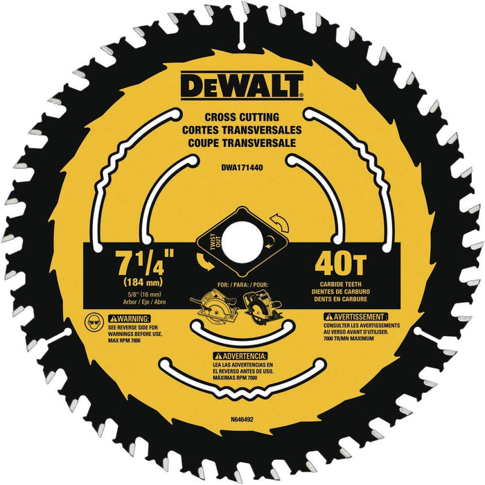 DEWALT Circular Saw Blade, 7 1/4 Inch, 40 Tooth, Wood Cutting (DWA171440)