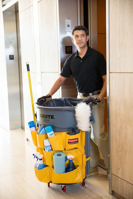 Rubbermaid Commercial Products Supply Organizing Caddy for Brute Trash Cans, Yellow, Tool Organizer Storage for Spray Bottles/Paper Towels/Gloves/Scrub Brush, 1 Count (Pack of 1)