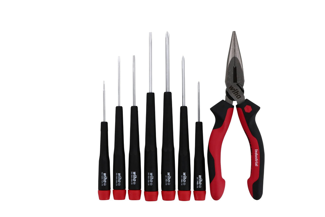 Wiha Slotted and Phillips Screwdriver Set Bonus Pack with Professional 6.3" Long Nose Pliers, 8 Piece