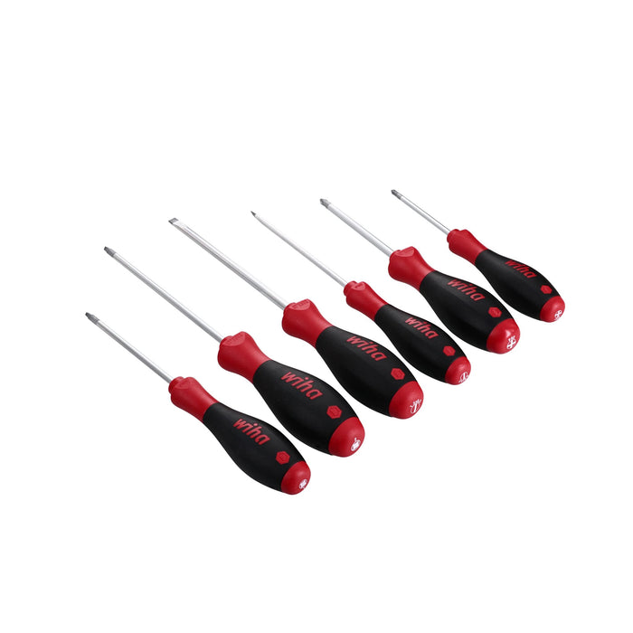 Wiha SoftFinish Grip ScrewDriver Set, Slotted 4.5-6.5mm, Phillips Number 1-2 and Square Number 1-2, 6-Piece Set