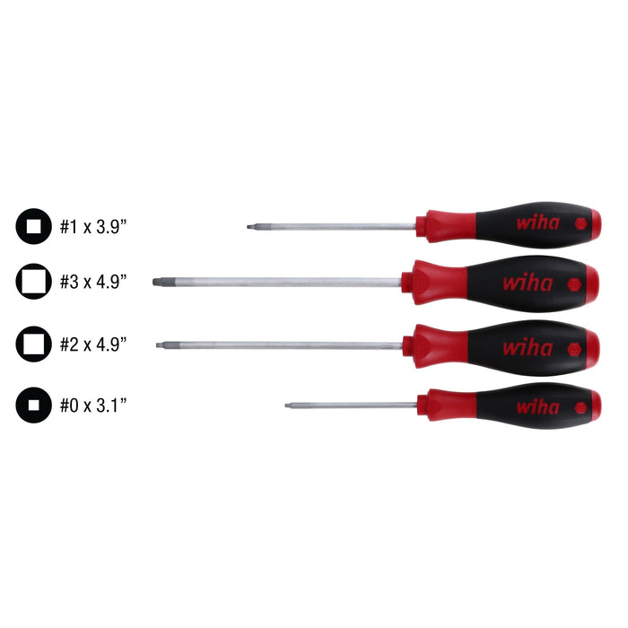 Wiha 35894 SoftFinish Cushion Grip Drivers, Square Tip, 4 Piece Set, No. 0, 1, 2 and 3