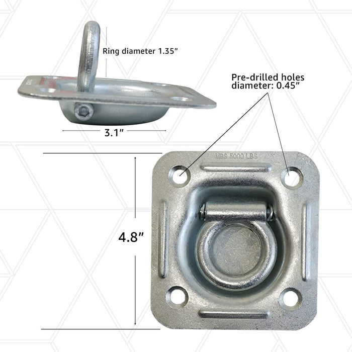 Boxer 12 Pack Heavy Duty Recessed D Ring Trailer Floor Mount, Zinc Plated, Bolt-On Anchor - Square 4 Inch