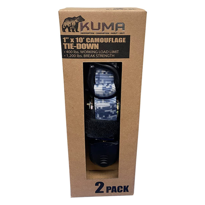 Kuma S21102-C- 1" x10' Ratchet 2-Pack 400lbs wll Digital Camo/Reflective/Velcro/Storage Bag
