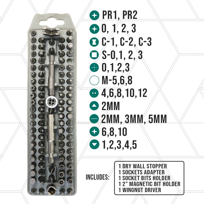 Boxer BX100 1/4" Tamper Proof & Security Hex Bit Set 100pieces - Magnetic, Tamper Resistant, SAE Hex, Metric Hex and Star Bits - Torx, Spanner, and Tri-Wing - Complete the Anti Tamper Bit Set