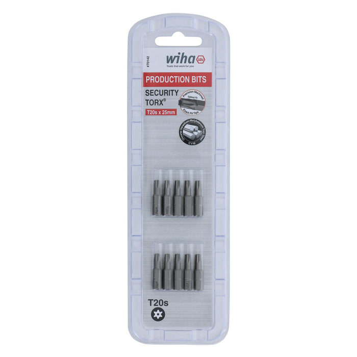 Wiha 70142 Torx Bits, Tamper Resistant, T20s x 25mm, 10 Pc Pack