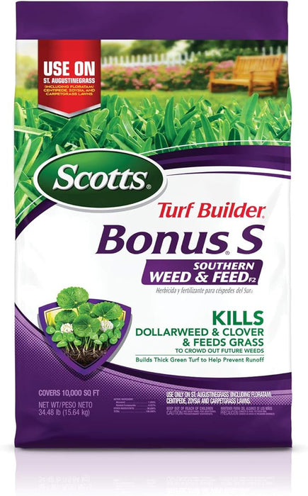 Scotts Turf Builder Bonus S Southern Weed & FeedF2, Weed Killer and Lawn Fertilizer, 10,000 sq. ft., 34.48 lbs.