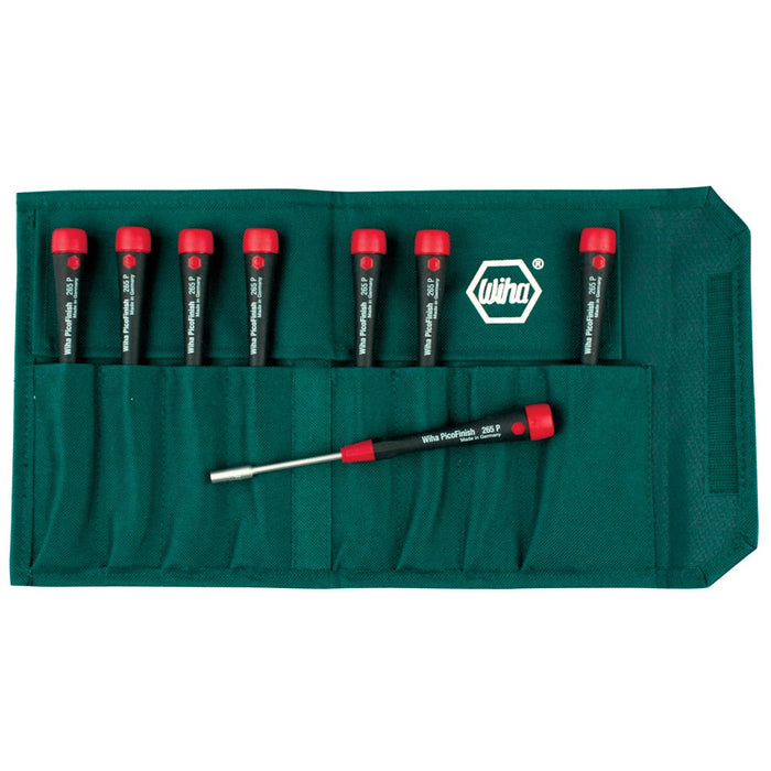 Wiha 26593 Nut Driver Set, Inch with Precision Soft PicoFinish Handle in Pouch, 8 Piece