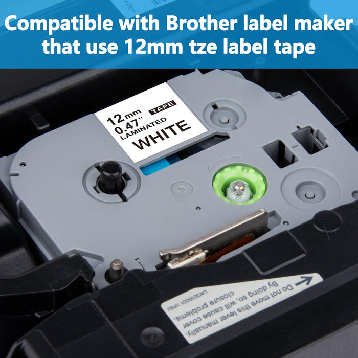 TZe-231 Compatible for Brother Label Maker Tape 12mm 0.47 White TZe231 TZ231 TZ-231 Laminated Standard Black on White Tape for P Touch Label Maker PTD210 PTD600 PT-D410 PTH110 PT-P710BT, 5 Pack