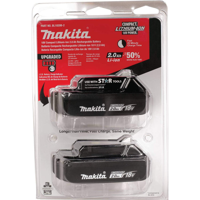 Makita BL1820B-2 18V Compact Lithium-Ion 2.0Ah Battery Twin Pack