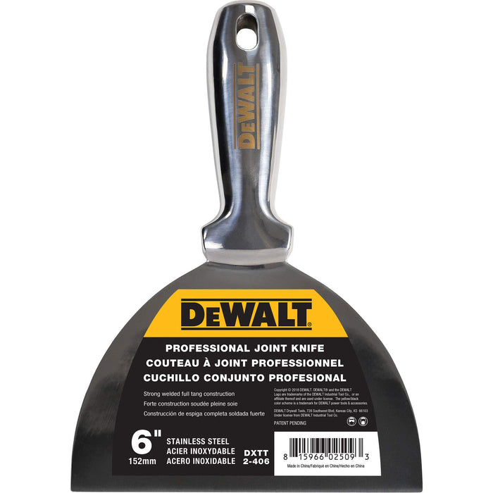 DEWALT 6" All Stainless Steel Joint Knife | One-Piece Premium Polished Metal Putty Blade | 2-406