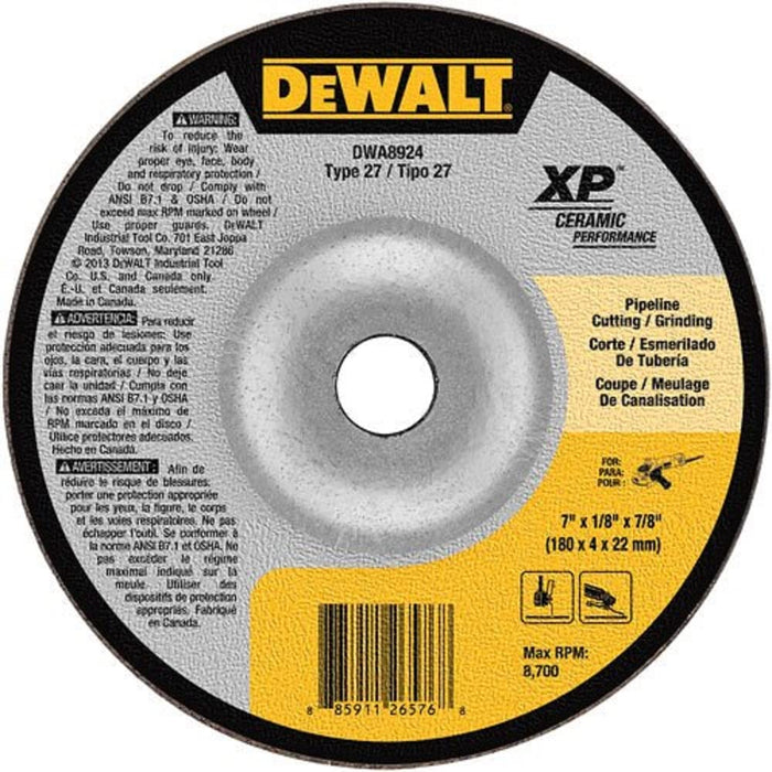 DEWALT DWA8924 Extended Performance Pipeline Grinding 7-Inch x 1/8-Inch x 7/8-Inch Ceramic Abrasive