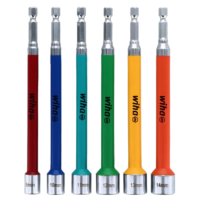 Wiha 70487 Color Coded Magnetic Nut Driver Set Metric - 6 Piece (8mm, 10mm, 11mm, 12mm, 13mm, 14mm)