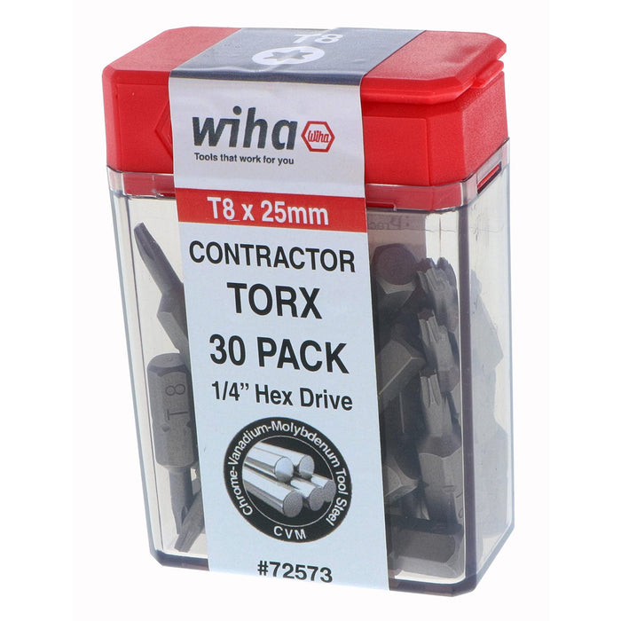 Wiha 72573 Torx Bits, T8, 30-Pack