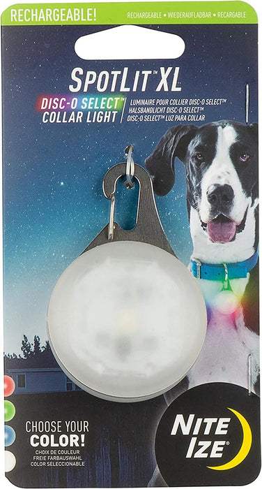 Nite Ize Spotlit XL LED Collar Light, Carabiner Clip Dog Light, USB Rechargeable, Disc-O Select Color-Changing Light