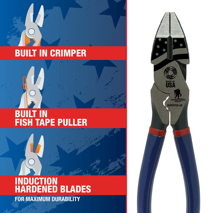 Southwire - 64807340 Tools & Equipment SCP9TPCD-US 9"" High-Leverage Side Cutting Pliers Fish Tape Puller & Crimper W/Dip Grip