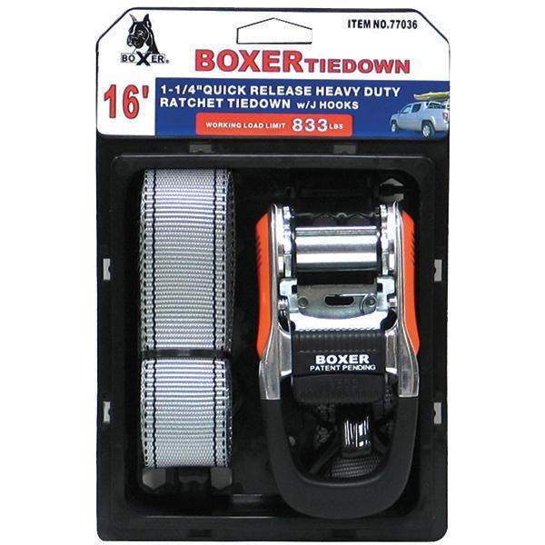 Boxer Quick Release Heavy Duty Ratchet with J Hooks 2,500lbs (1.25" x 16')