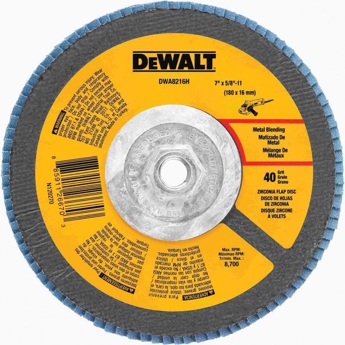 (5-PK) DEWALT DWA8216H 7" X 5/8"-11 Thread T29 40 GRIT FLAP DISCS