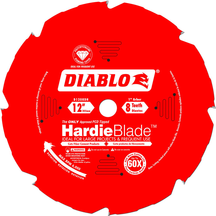 Freud D1208DH Diablo 12-Inch by 8 Tooth Polycrystalline Diamond Tipped TCG Hardie Fiber Cement Saw Blade, Multi