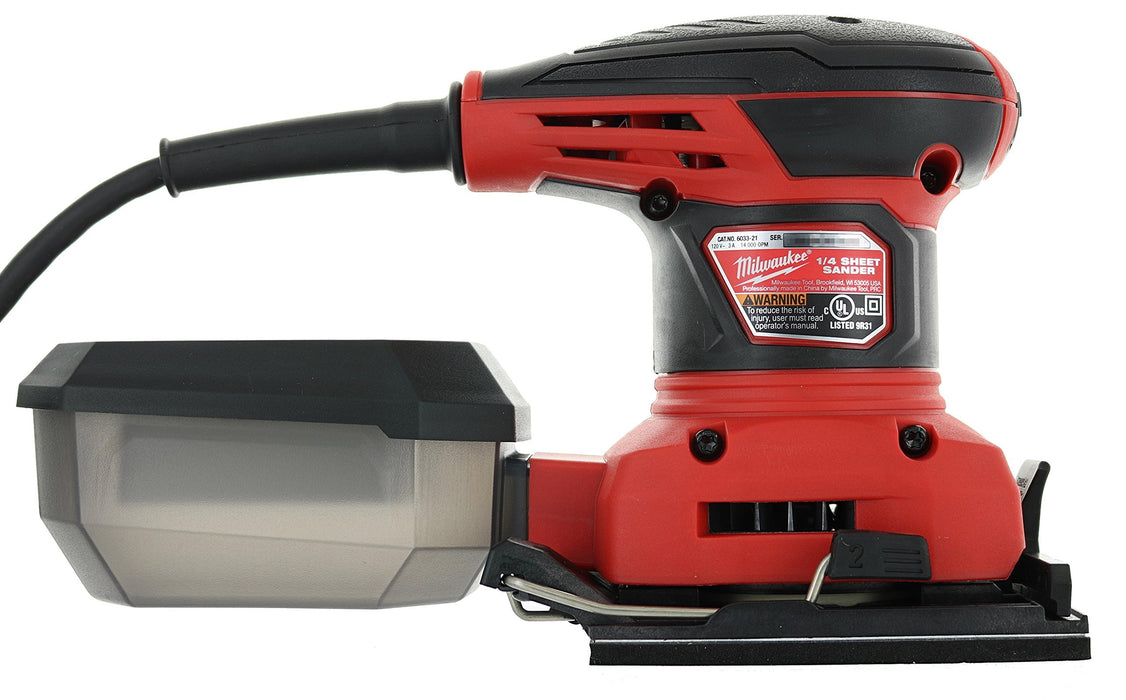 Milwaukee 6033-21 3 Amp 1/4 Sheet Orbital 14,000 OBM Compact Palm Sander with Dust CanisterFactory-Reconditioned - Refurbished